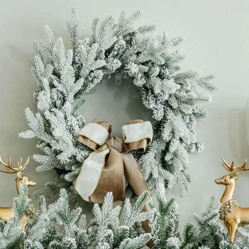 King Of Christmas 24" Queen Flock® Wreath With Warm White LED Lights (Battery Operated)