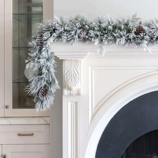 King Of Christmas 6' X 12" Marquis Flock Garland With 70 Warm White LED Lights (Battery Operated)